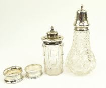 TWO 19TH/20TH C HALLMARKED SILVER & GLASS CONDIMENT BOTTLES