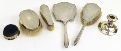GEORGE V HALLMARED SILVER FOUR-PEICE DRESSING TABLE SET & OTHERS