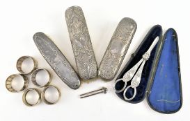 COLLECTION OF VARIOUS HALLMARKED SILVER BRUSHES, NAPKIN RINGS ETC