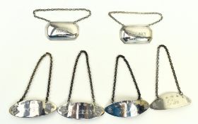 COLLECTION OF SIX 209TH CENTURY HALLMARKED SILVER WINE LABLES / BOTTLE TAGS