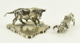 TWO 20TH CENTURY SPANISH SILVER FIGURINES OF A BULL