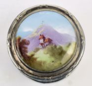 AN EDWARD VII SILVER MOUNTED PORCELAIN LIDDED TRINKET BOX