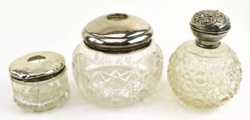 THREE 20TH CENTURY HALLMARKED SILVER CUT GLASS VANITY WARE