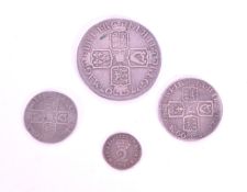 FOUR EARLY 18TH CENTURY QUEEN ANNE SILVER COINS