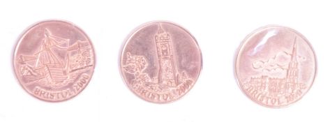 THREE BRISTOL MILLENIUM 9CT GOLD TOKENS
