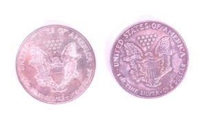 TWO 1990S USA ONE OUNCE FINE SILVER BULLION COINS