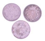 THREE 19TH CENTURY SILVER HALF CROWN COINS