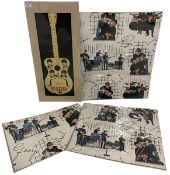 THE BEATLES - SELECTION OF WALLPAPER OFF-CUTS AND GUITAR FRONT