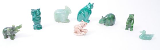 COLLECTION OF 20TH CENTURY NEPHRITE, JADE AND MALACHITE ORNAMENTS