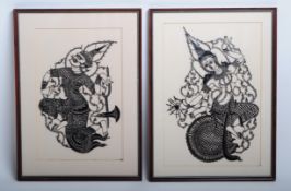 PAIR OF 20TH CENTURY THAI NANG TALUNG PUPPET PAPER CUTTINGS