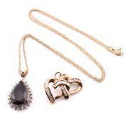 HALLMARKED 9CT GOLD SAPPHIRE & DIAMOND PENDANT NECKLACE & DIAMOND PENDANT