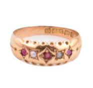 HALLMARKED 15CT GOLD RUBY & PEARL GYPSY RING