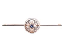 15CT GOLD PLATINUM & SAPPHIRE & DIAMOND & PEARL BROOCH PIN