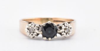 HALLMARKED 9CT GOLD SAPPHIRE & DIAMOND THREE STONE RING
