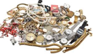 COLLECTION OF VINTAGE COSTUME JEWLLERY & WATCHES