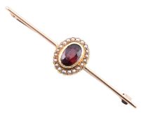 15CT GOLD GARNET & PEARL BROOCH PIN