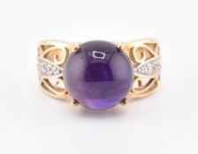 HALLMARKED 9CT GOLD AMETHYST & DIAMOND RING