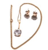 9CT GOLD & GEM SET PENDANT NECKLACE & GOLD & GEM SET STUD EARRINGS