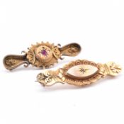 TWO GOLD & GEM SET BROOCH PINS INCLUDING 15CT GOLD