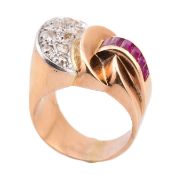 RETRO RUBY & DIAMOND RING CIRCA 1940S