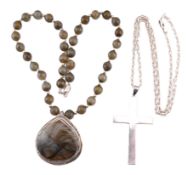 SILVER CROSS & LABRADORITE PENDANT NECKLACES