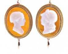 19TH CENTURY GOLD MEDALLION CAMEO TASSIE PENDANT EARRINGS