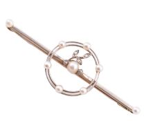 15CT GOLD PLATINUM PEARL & DIAMOND BROOCH PIN
