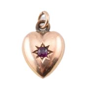 19TH CENTURY GOLD & RUBY HEART NECKLACE PENDANT