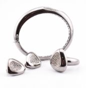 ROBERTO COIN SILVER & DIAMOND BANGLE RING & EAR CLIP SUITE