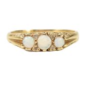 HALLMARKED 18CT GOLD OPAL & DIAMOND HALF HOOP RING