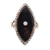 ONYX & DIAMOND NAVETTE RING