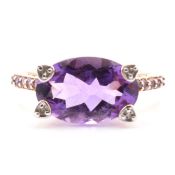 HALLMARKED 9CT GOLD RIO GRANDE AMETHYST & DIAMOND RING