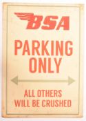 BSA - MID-CENTURY TIN CAR PARK SIGN