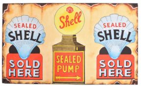SEALED SHELL - ENAMEL STYLE HAND-PAINTED SIGN ON BOARD