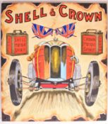 SHELL & CROWN - ENAMEL STYLE HAND-PAINTED SIGN ON BOARD