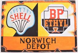 SHELL / BP - ENAMEL STYLE HAND-PAINTED SIGN ON BOARD