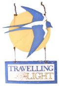 TRAVELLING LIGHT - VINTAGE MID CENTURY TWO PART WALL HANGING WOODEN PAINTED WALL SIGN