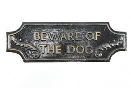 BEWARE OF THE DOG - VINTAGE CAST IRON BLACK PAINTED FRONT DOOR SIGN