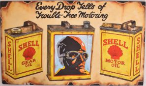 SHELL GEAR OIL - ENAMEL STYLE HAND-PAINTED SIGN ON BOARD