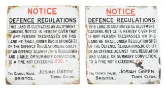 PAIR OF EARLY 20TH CENTURY DEFENCE REGULATIONS ENAMEL SIGNS