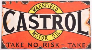 CASTROL - ENAMEL STYLE HAND-PAINTED SIGN ON BOARD
