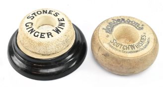 TWO VINTAGE MID CENTURY ADVERTISING WINE & WHISKY MATCH STRIKER ASHTRAYS