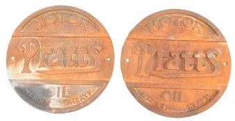 PRATTS MOTOR OIL - PAIR CAST IRON ADVERTISING SIGNS