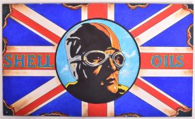 SHELL OILS - ENAMEL STYLE HAND-PAINTED SIGN ON BOARD