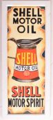 SHELL MOTOR OIL - ENAMEL STYLE HAND-PAINTED SIGN ON BOARD