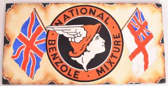 NATIONAL BENZOLE - ENAMEL STYLE HAND-PAINTED SIGN ON BOARD