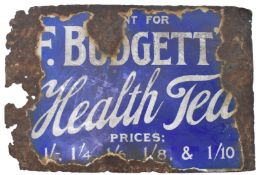 F. BUDGETT'S HEALTH TEA - ADVERTISING ENAMEL SIGN