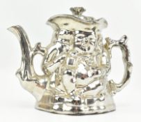 A 20TH CENTUERY SILVER LUSTER EARTHEN WARE TOBY JUG TEAPOT WITH COVER