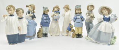 LLADRO & NAO - COLLECTION OF EIGHT SPANISH PORCELAIN FIGURINES OF CHILDREN & ANIMALS