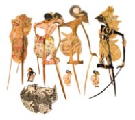 COLLECTION OF SEVEN WAYANG KULIT SHADOW PUPPETS & THAI PUPPET